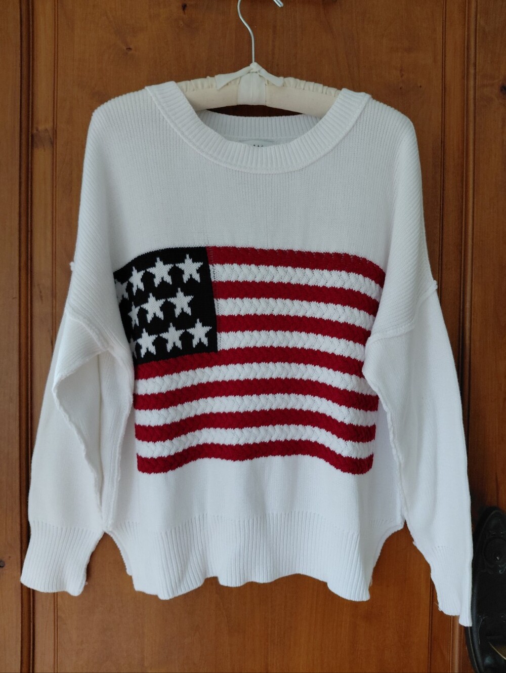 Miracle USA Sweater XS/S White Knit American Flag Cotton Patriotic Fishermancore